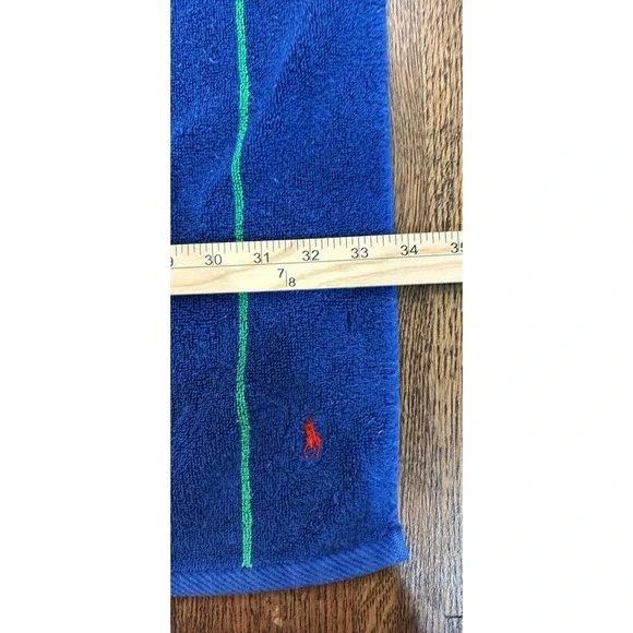 Vintage Ralph Lauren Home Beach Towel Stripe Blue Green Red Pony 34x69" - Picture 5 of 7